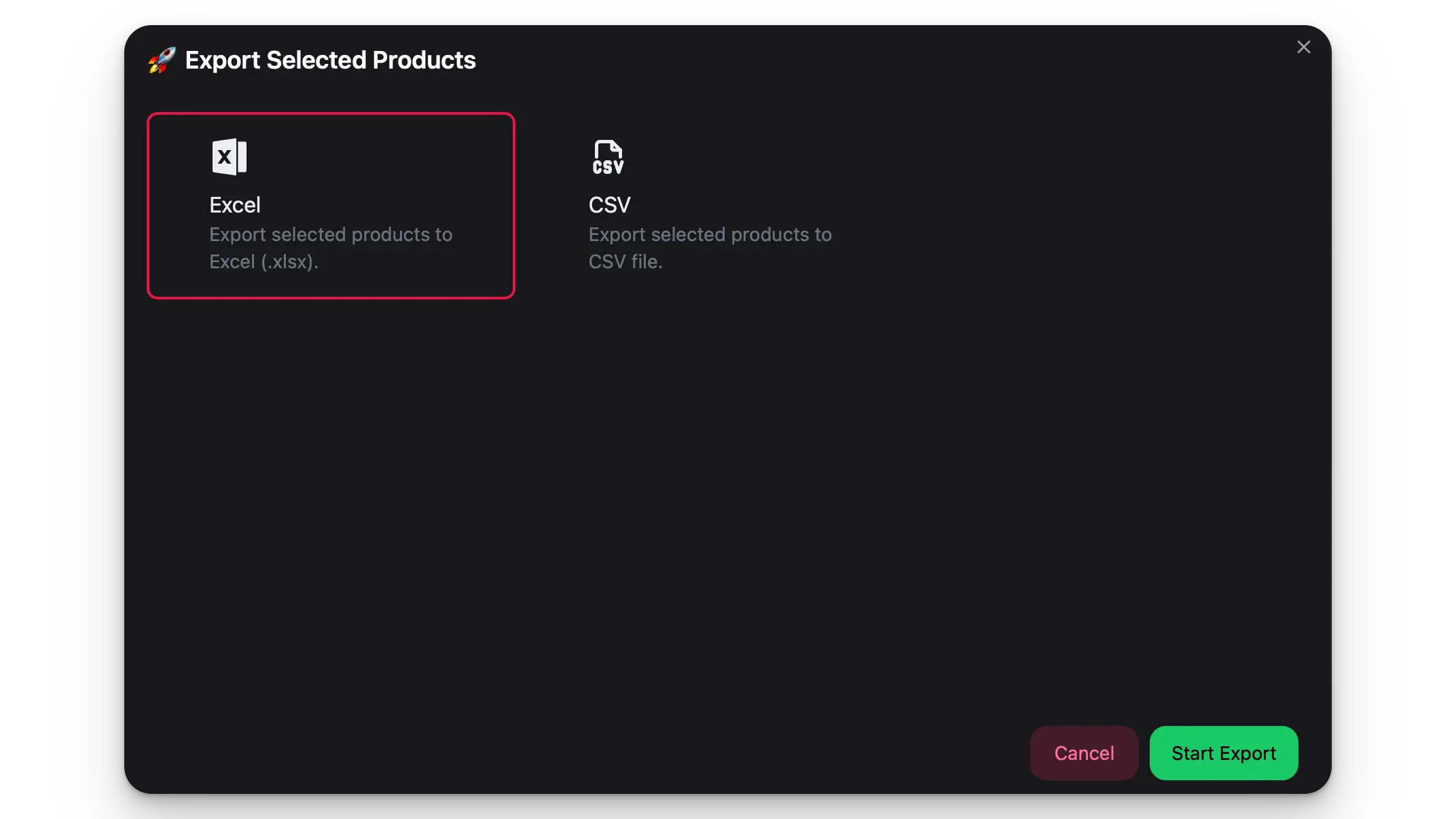 Product export to Excel and CSV