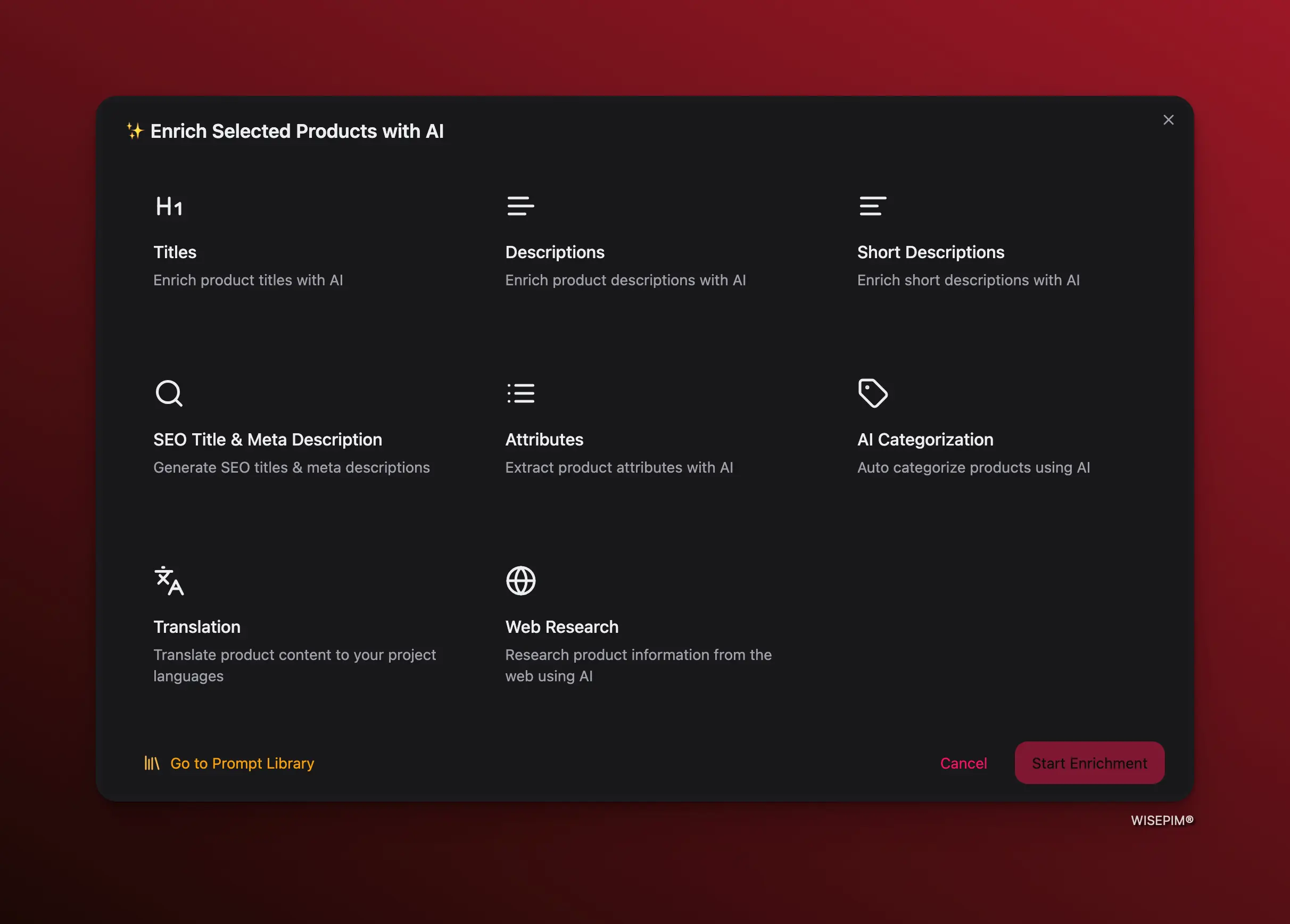 AI product enrichment interface